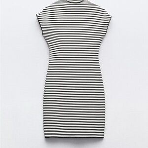 Zara Black & White Striped Cap-Sleeve Bodycon Mini Dress